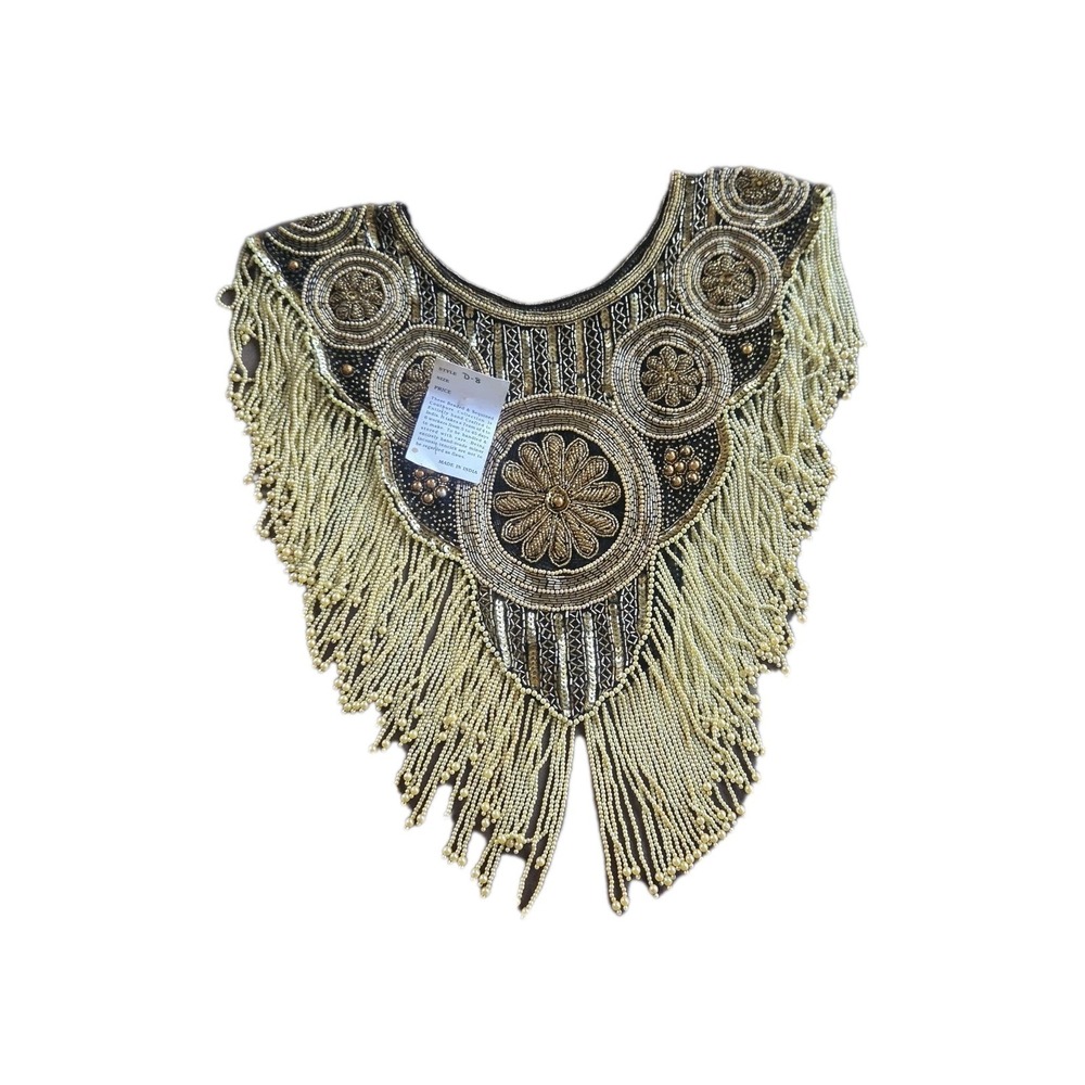 Vintage‎ Style Handmade Indian Beaded Collar Necklace Bib Appliqué Gold Pearl...